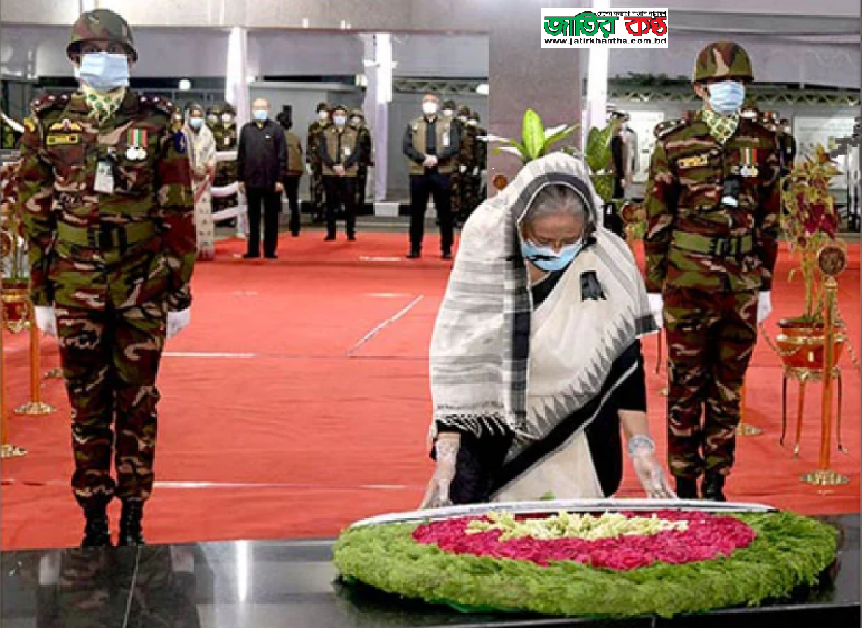 জাতির পিতার প্রতিকৃতিতে প্রধানমন্ত্রীর শ্রদ্ধা