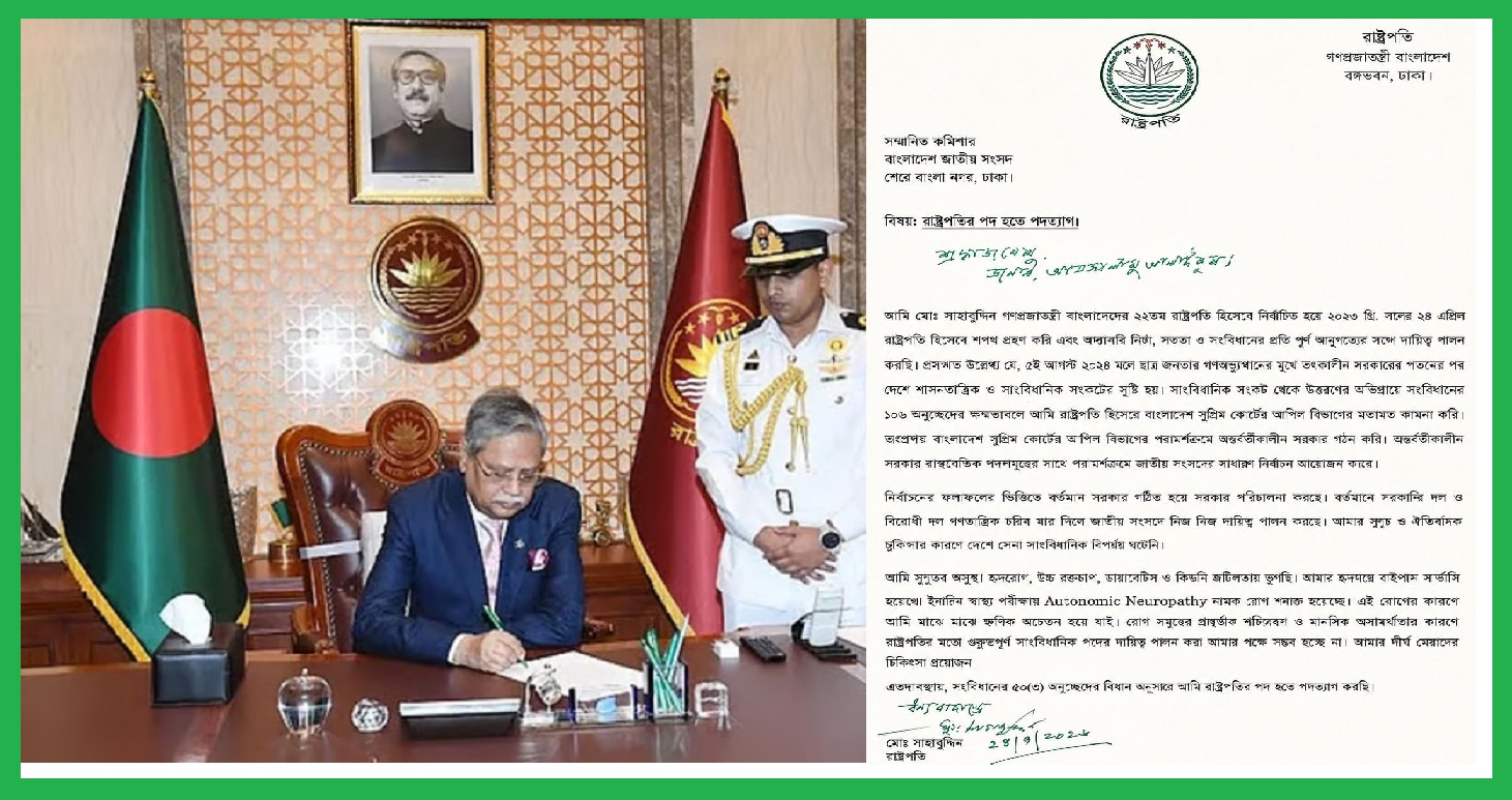আমার সুদৃঢ় ভূমিকায় দেশে সাংবিধানিক বিপর্যয় ঘটেনি পদত্যাগপত্রে রাষ্ট্রপতি-দায়িত্বে স্পিকার 